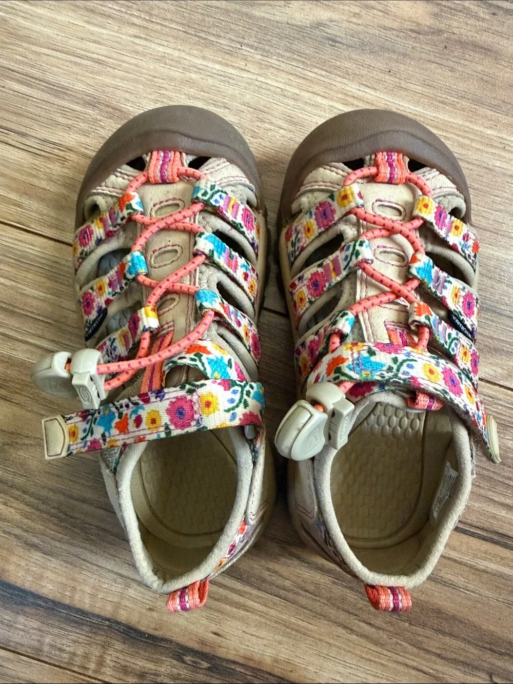 Keen Kids Beige Closed-Toe Sandals with Multicolor Floral Straps